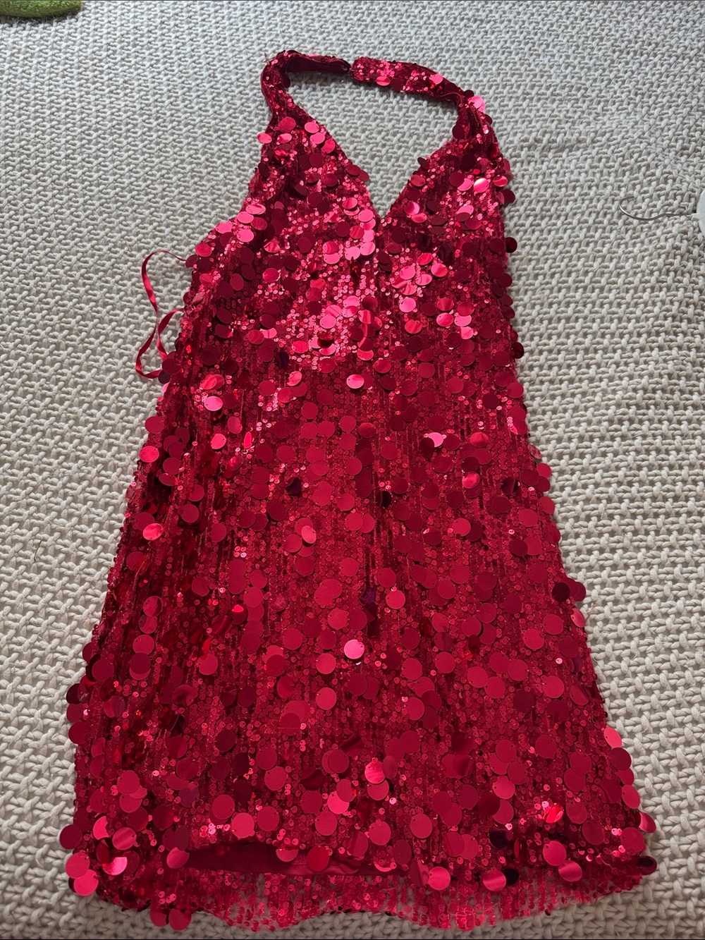 bebe Burgundy Sequin Halter Mini Dress